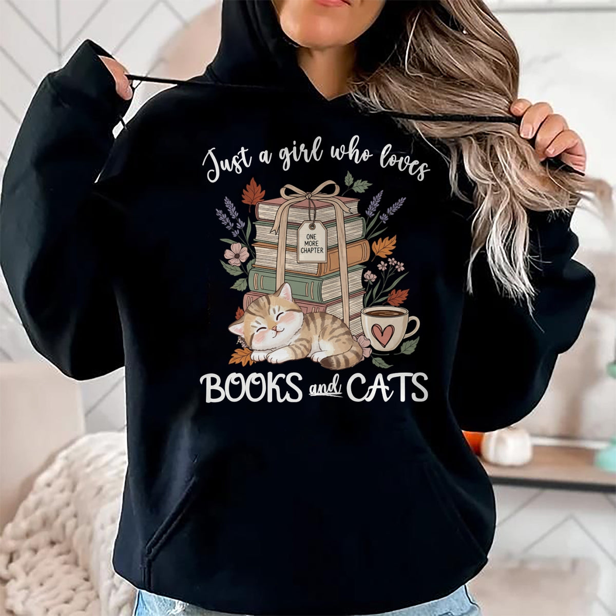 Cat Love Shirt, Funny Cat Lover Gift UnisexT-Shirt/Hoodie/Sweatshirt HLT00 - Pretty Just a Girl Who Loves Books and Cats Cat Lover Long Sleeve T-Shirt (1)