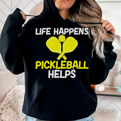 Funny Pickleball Shirt, Pickleball Lover Unisex T-Shirt/Hoodie/Sweatshirt HLT00 - Womens Life Happens Pickleball helps Pickleball V-Neck T-Shirt