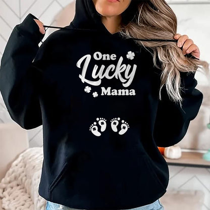 Gift for Mom Shirt, Funny Mom Unisex T-Shirt/Hoodie/Sweatshirt HLT00 - Pregnancy Mom of Twins One Lucky Mama St Patrick_s Day T-Shirt