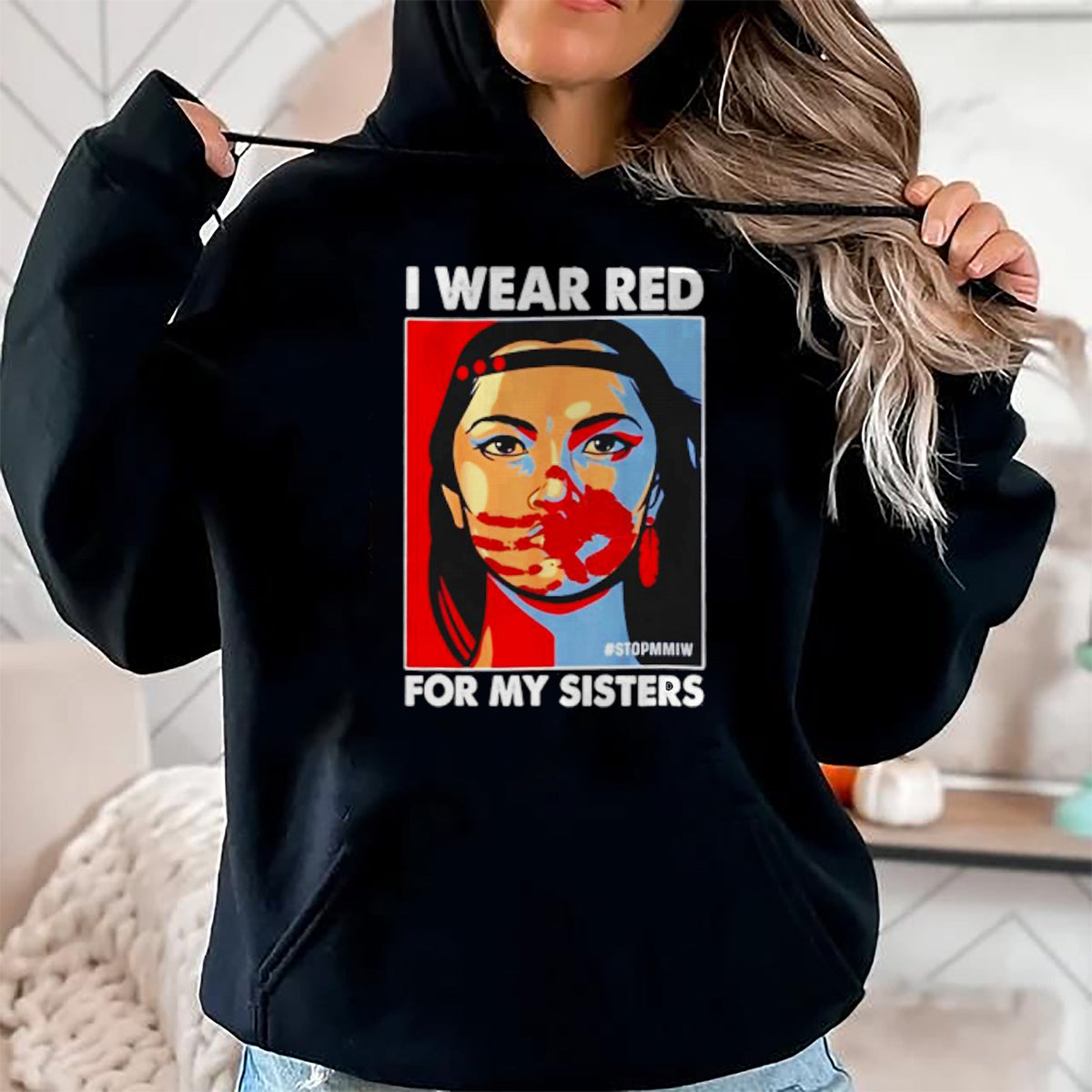 Native American T-Shirts, Vintage Native American Unisex T-Shirt/Hoodie/Sweatshirt HLT00 - I Wear Red For My,Sister Native American Stop MMIW