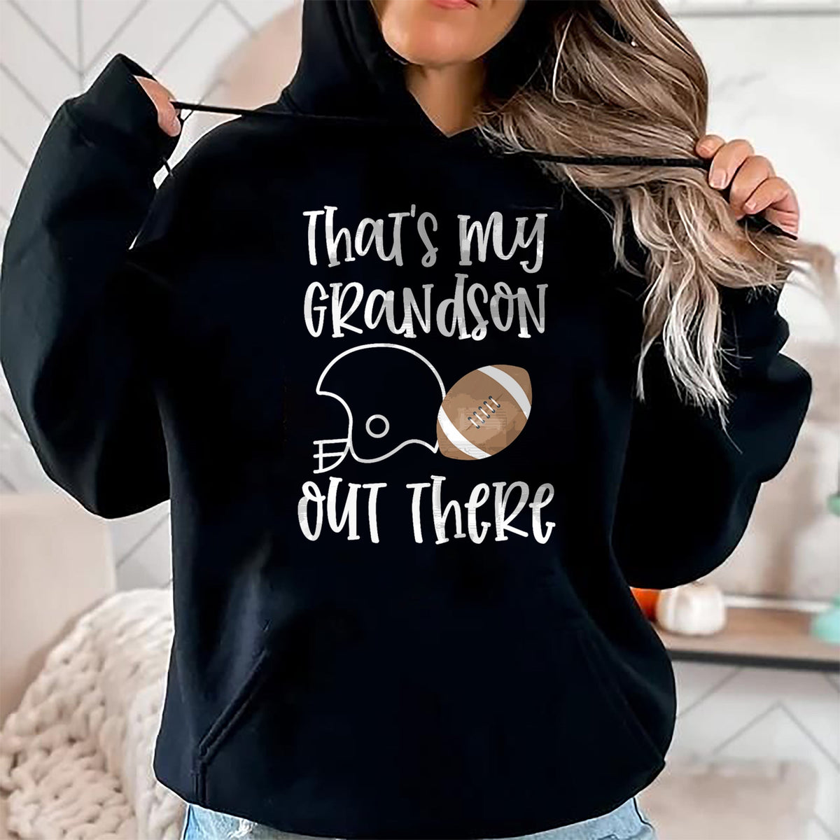 Best Grandma Shirt, Proud Grandma Unisex T-Shirt/Hoodie/Sweatshirt HLT00 - Proud Football Grandma Gift That's My Grandson Out There T-Shirt