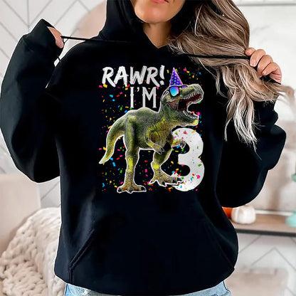 Best Dinosaur Lover Shirt, Funny Dinosaur UnisexT-Shirt/Hoodie/Sweatshirt HLT00 - Rawr I_m 3 3rd Birthday T Rex Dinosaur Party Gift for Boys T-Shirt