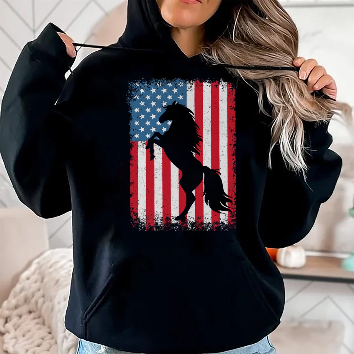 Best Horse Lover Shirt , Funny Horse UnisexT-Shirt/Hoodie/Sweatshirt HLT00 - Horse American Flag USA 4th of July Men Women Boys Girls T-Shirt