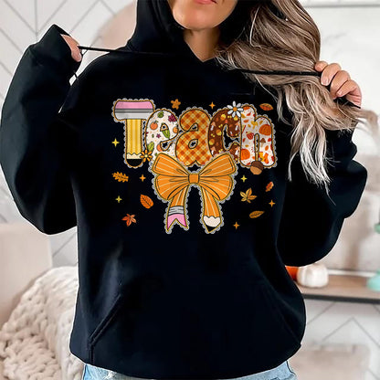 Best Thanksgiving Family Shirt , Funny Thanksgiving UnisexT-Shirt/Hoodie/Sweatshirt HLT00 - Thanksgiving Teacher Pencil Bow One Thankful Teacher Fall T-Shirt