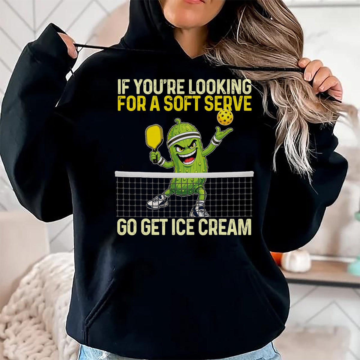 Funny Pickleball Shirt, Pickleball Lover Unisex T-Shirt/Hoodie/Sweatshirt HLT00 - Looking for A Soft Server Go Get Ice Cream - Pickleball T-Shirt