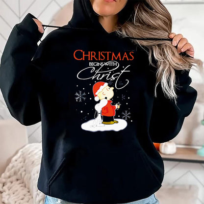 Christian Tee, Christian Faith Unisex T-Shirt/Hoodie/Sweatshirt HLT00 - Christmas Begins With Christ Xmas Gift Holiday costume T-Shirt