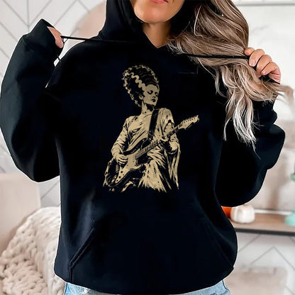 Guitar Lover Shirt, Funny Guitar UnisexT-Shirt/Hoodie/Sweatshirt HLT00 - Bride of Frankenstein Playing Guitar Halloween Guitarist T-Shirt