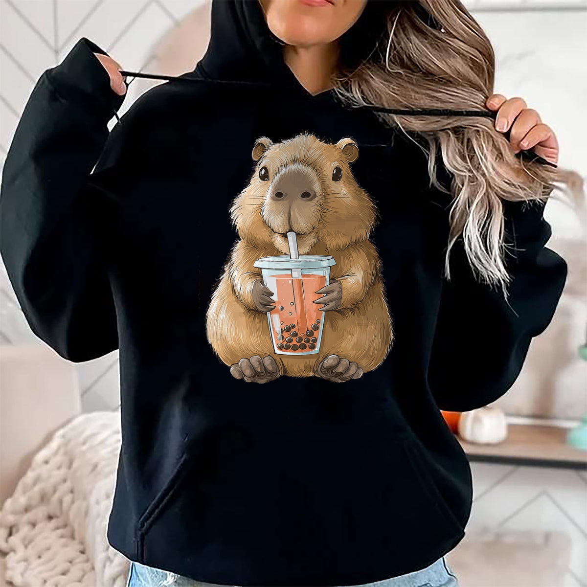 Cute Capybara Shirt, Funny Capybara Unisex T-Shirt/Hoodie/Sweatshirt HLT00 - Kawaii Anime Capybara Boba T-Shirt