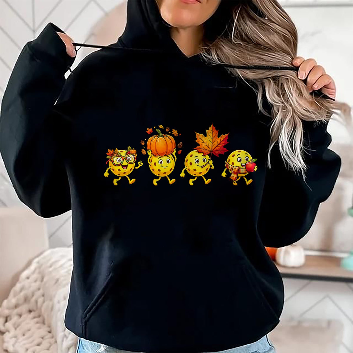 Funny Pickleball Shirt, Pickleball Lover Unisex T-Shirt/Hoodie/Sweatshirt HLT00 - Autumn Pumpkin Fall Pickleball Thanksgiving Womens Mens Kids T-Shirt
