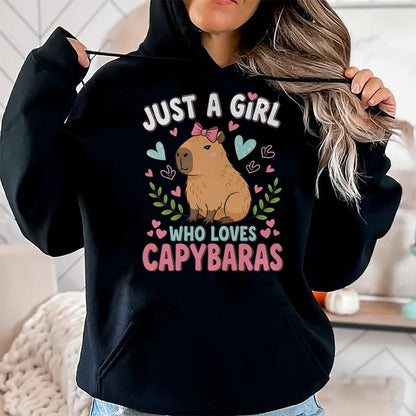 Cute Capybara Shirt, Funny Capybara Unisex T-Shirt/Hoodie/Sweatshirt HLT00 - Just a Girl who Loves Capybaras T-Shirt (4)