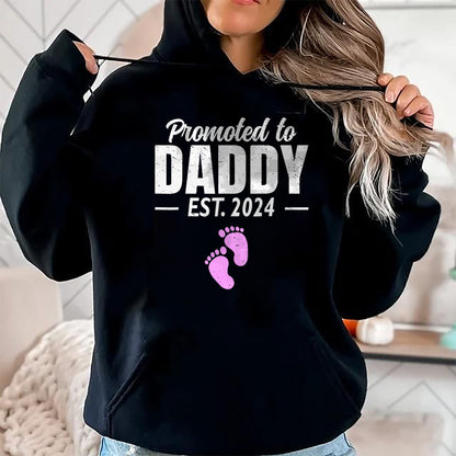 Gift for Dad Shirt, Funny Dad Unisex T-Shirt/Hoodie/Sweatshirt HLT00 – Promoted To Daddy Est 2024 Fathers Day First Time Dad Girl T-Shirt