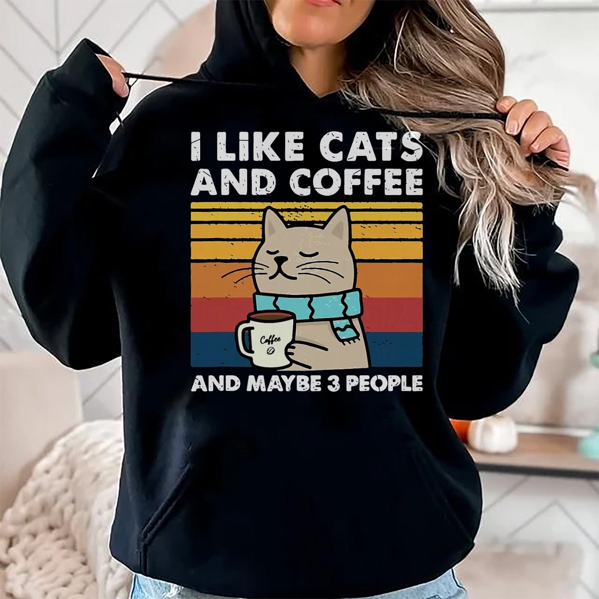 Cat Love Shirt, Funny Cat Lover Gift UnisexT-Shirt/Hoodie/Sweatshirt HLT00 - Funny Cats, I Like Cats and Coffee and Maybe 3 People T-Shirt, Men, Black, 3X-Large