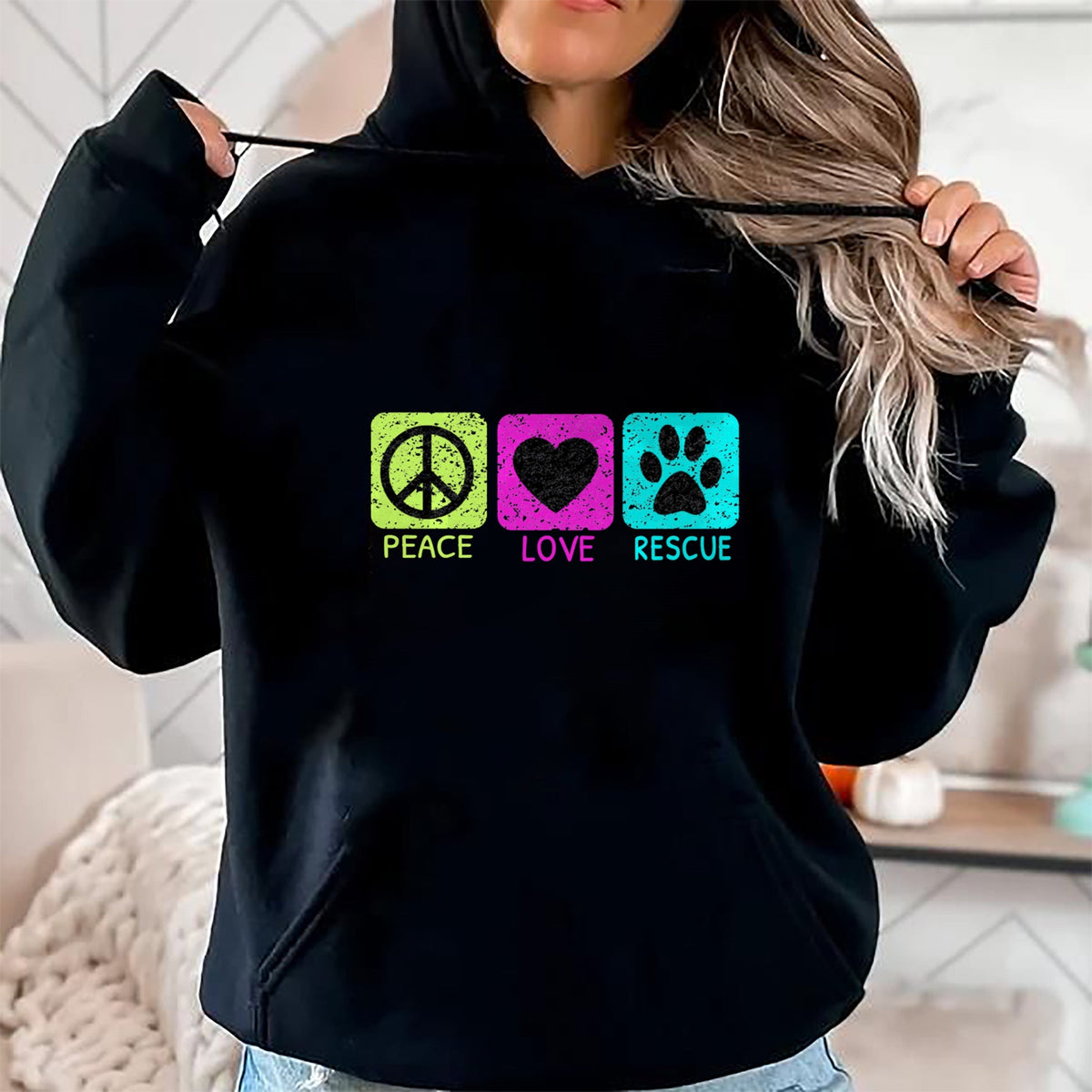 Dog Love Shirt, Dog Lover Gift T-Shirt/Hoodie/Sweatshirt HLT00 - Peace Love Rescue Dogs Distressed Graphic Animal Lovers Long Sleeve T-Shirt