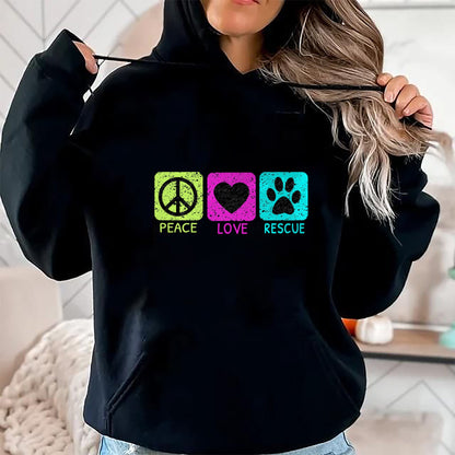 Dog Love Shirt, Dog Lover Gift T-Shirt/Hoodie/Sweatshirt HLT00 - Peace Love Rescue Dogs Distressed Graphic Animal Lovers Long Sleeve T-Shirt