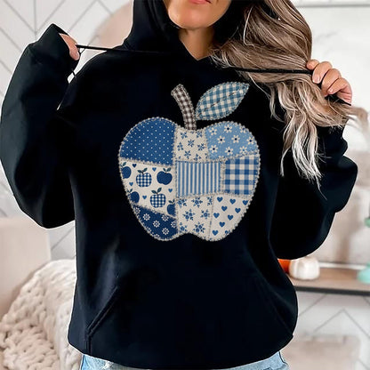 Best Student Shirt, Funny Back To School UnisexT-Shirt/Hoodie/Sweatshirt HLT00 - Blue Patchwork Preppy Apples Back to School Teacher Student T-Shirt