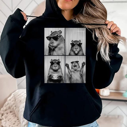 Cute Capybara Shirt, Funny Capybara Unisex T-Shirt/Hoodie/Sweatshirt HLT00 - Funny Capybara Photobooth, Capybara with Sunglasses, Rodent T-Shirt, Men, Black, 3X-Large