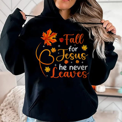 Best Thanksgiving Family Shirt , Funny Thanksgiving UnisexT-Shirt/Hoodie/Sweatshirt HLT00 - Fall for Jesus He Never Leaves Christian Faith Cross Pumpkin T-Shirt