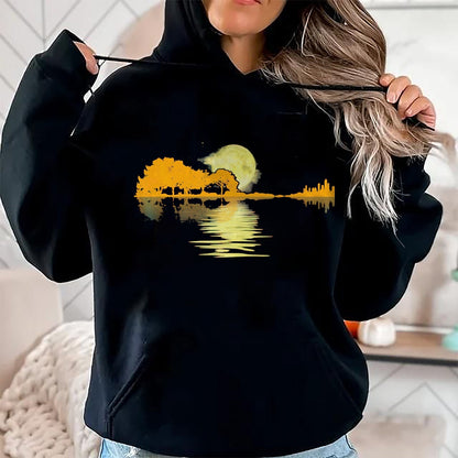 Guitar Lover Shirt, Funny Guitar UnisexT-Shirt/Hoodie/Sweatshirt HLT00 - Guitar Lake Shadow Love Guitar Musician T-Shirt, Men, Black, 3X-Large