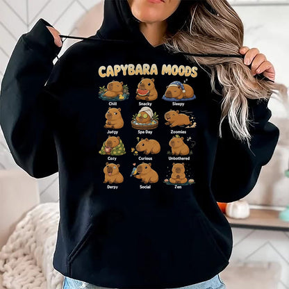 Cute Capybara Shirt, Funny Capybara Unisex T-Shirt/Hoodie/Sweatshirt HLT00 - Funny Capybara Moods Cute Chart Chill Zen Animal Art T-Shirt, Men, Black, 3X-Large