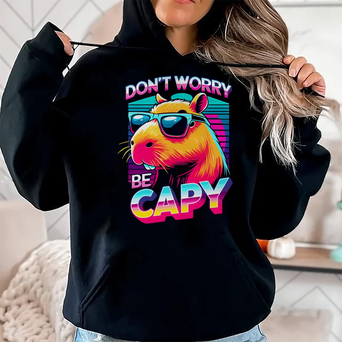 Cute Capybara Shirt, Funny Capybara Unisex T-Shirt/Hoodie/Sweatshirt HLT00 - Cool Retro Capybara Long Sleeve T-Shirt