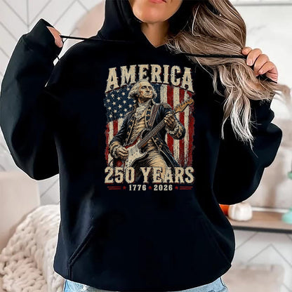 Guitar Lover Shirt, Funny Guitar UnisexT-Shirt/Hoodie/Sweatshirt HLT00 - Vintage George Washington Playing Guitar 250 Years America T-Shirt, Men, Black, 3X-Large