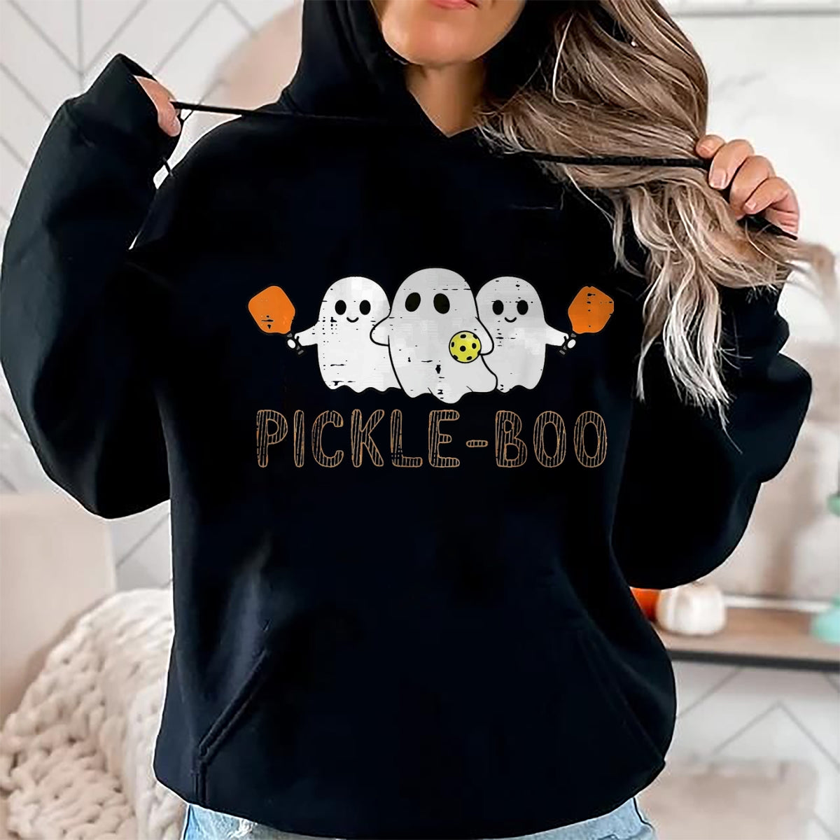 Funny Pickleball Shirt, Pickleball Lover Unisex T-Shirt/Hoodie/Sweatshirt HLT00 - Halloween Pickleball Ghosts Pickle Boo Costume Men Women Kid T-Shirt, Women