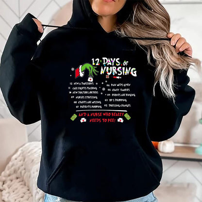 Funny Nurse Shirt, Nurse Unisex T-Shirt/Hoodie/Sweatshirt HLT00 - Nurses Merry Christmas Funny 12 Days of Nursing Xmas Women T-Shirt