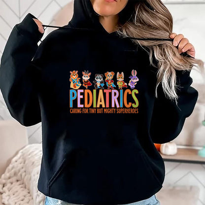 Funny Nurse Shirt, Nurse Unisex T-Shirt/Hoodie/Sweatshirt HLT00 - Funny Pediatric Nurse Caring For Tiny But Mighty Superheroes T-Shirt