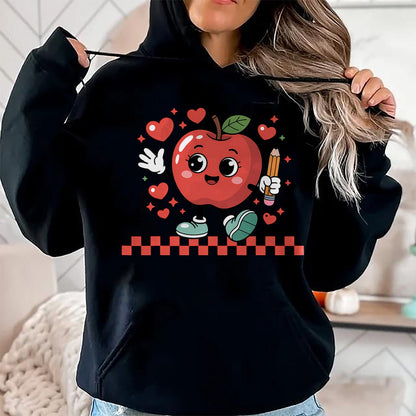 Best Teacher Shirt, Funny Teacher UnisexT-Shirt/Hoodie/Sweatshirt HLT00 - Cute Retro Checkered Apple with Face Teacher Pencil Trendy T-Shirt (2)