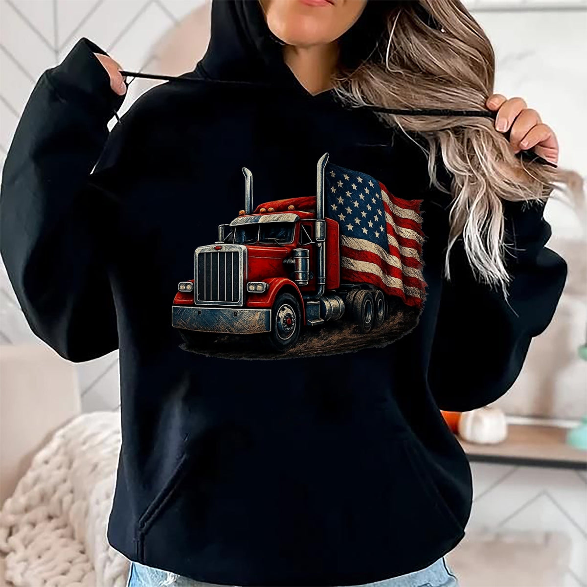 Best Truck Driver Life Shirt, Funny Trucker UnisexT-Shirt/Hoodie/Sweatshirt HLT00 - Us American Flag Semi Truck Driver Trucker T-Shirt, Men, Black, 3X-Large