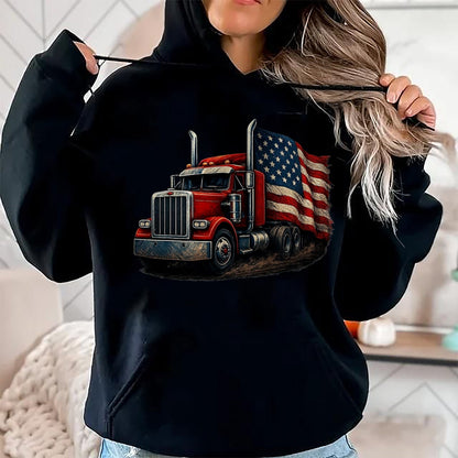 Best Truck Driver Life Shirt, Funny Trucker UnisexT-Shirt/Hoodie/Sweatshirt HLT00 - Us American Flag Semi Truck Driver Trucker T-Shirt, Men, Black, 3X-Large