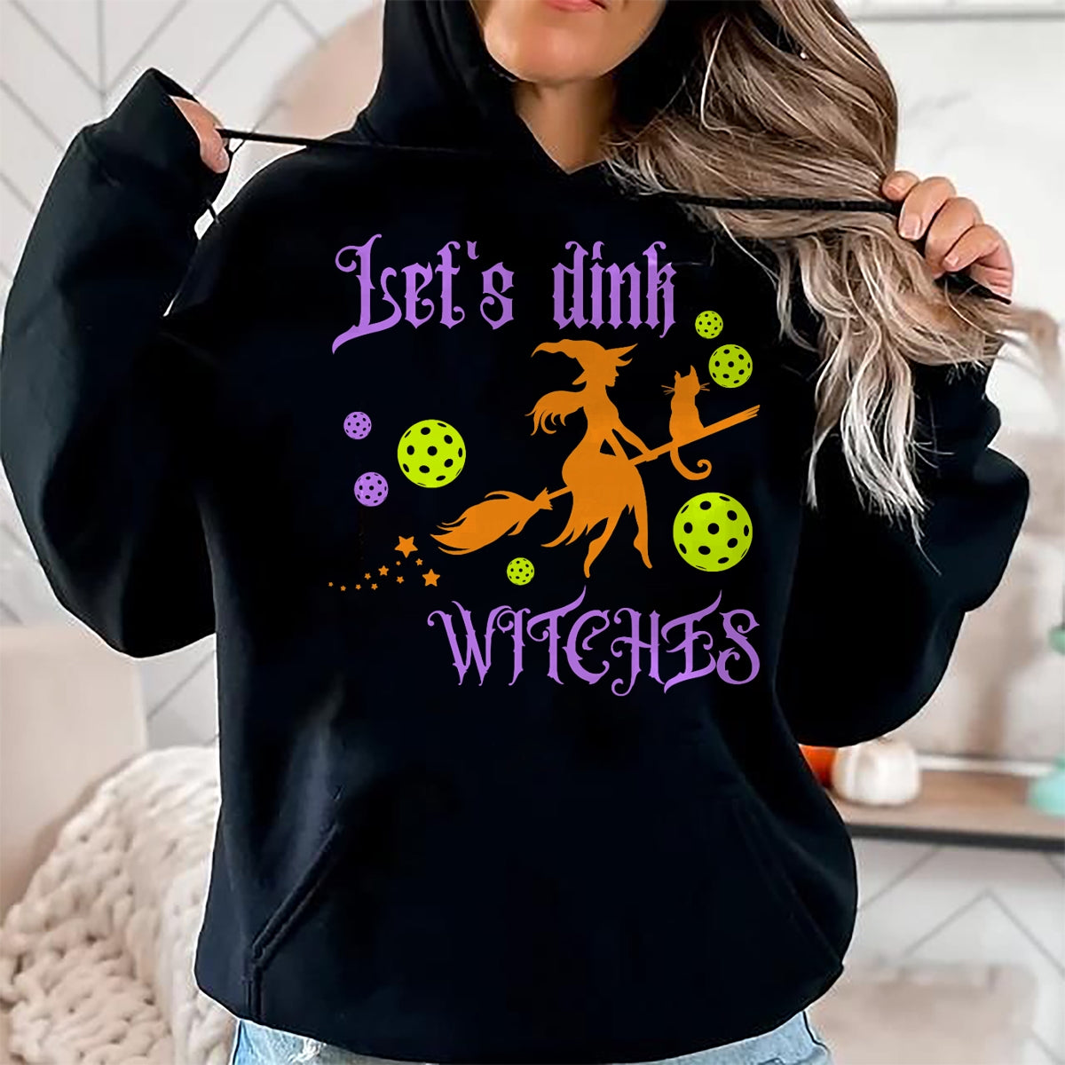Funny Pickleball Shirt, Pickleball Lover Unisex T-Shirt/Hoodie/Sweatshirt HLT00 - Halloween Pickleball Let's Dink Witches T-Shirt
