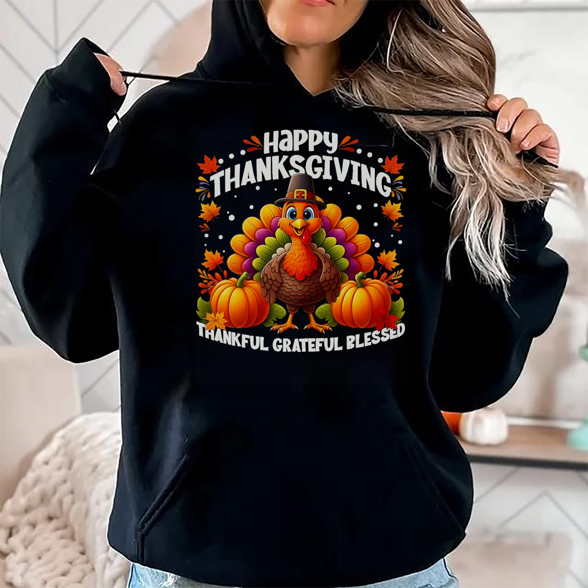Best Thanksgiving Family Shirt , Funny Thanksgiving UnisexT-Shirt/Hoodie/Sweatshirt HLT00 - Thankful Grateful Blessed Turkey, Happy Thanksgiving T-Shirt, Men, Black, 3X-Large