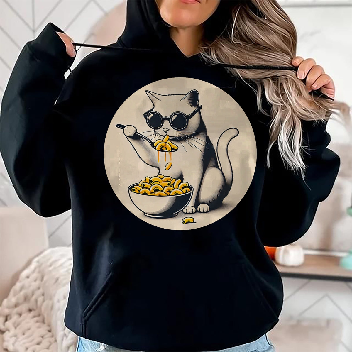 Cat Love Shirt, Funny Cat Lover Gift UnisexT-Shirt/Hoodie/Sweatshirt HLT00 - Cat Eating Mac and Cheese Men Women Girls Kids T-Shirt