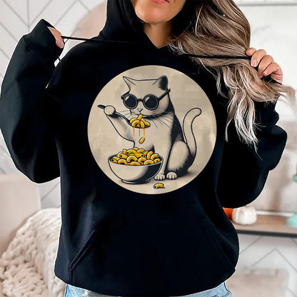 Cat Love Shirt, Funny Cat Lover Gift UnisexT-Shirt/Hoodie/Sweatshirt HLT00 - Cat Eating Mac and Cheese Men Women Girls Kids T-Shirt