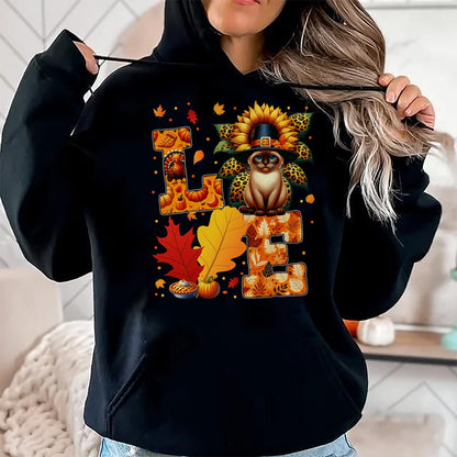 Cat Love Shirt, Funny Cat Lover Gift UnisexT-Shirt/Hoodie/Sweatshirt HLT00 - LOVE Thanksgiving Siamese Cat Costume Fall Leaves Sunflower T-Shirt for Men Women Kids