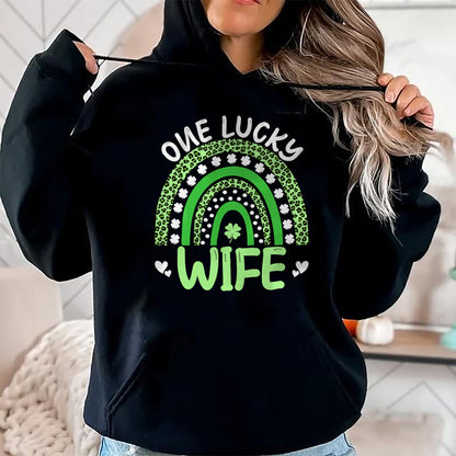 Best Wife Shirt, Wife and Husband Unisex T-Shirt/Hoodie/Sweatshirt HLT00 - Gift for wife T shirt, lucky wife   Womens One Lucky Wife Leopard Rainbow Clover St Patricks Day Tan