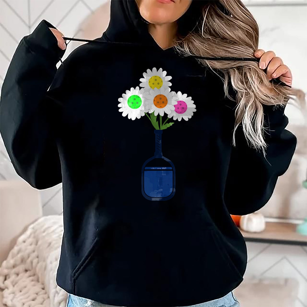 Funny Pickleball Shirt, Pickleball Lover Unisex T-Shirt/Hoodie/Sweatshirt HLT00 - Pretty Pickleball Flowers in Paddle Vase - Pickleball T-Shirt