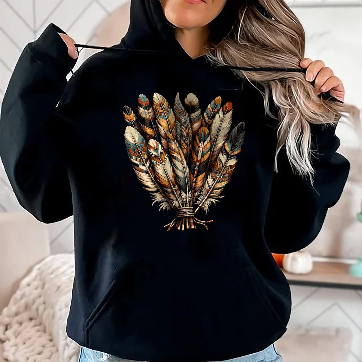 Native American T-Shirts, Vintage Native American Unisex T-Shirt/Hoodie/Sweatshirt HLT00 - Southwest Native American Indian Tribal Feather