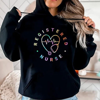 Funny Nurse Shirt, Nurse Unisex T-Shirt/Hoodie/Sweatshirt HLT00 - Registered Nurse Heart Beat Tie Dye Long Sleeve RN Nursing T-Shirt
