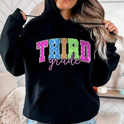 Best Student Shirt, Funny Back To School UnisexT-Shirt/Hoodie/Sweatshirt HLT00 - Back to School Neon Checkered Third Grade, Colorful Teacher T-Shirt