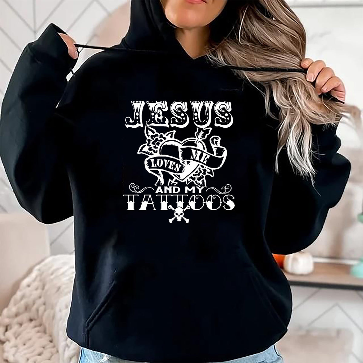 Christian Tee, Christian Faith Unisex T-Shirt/Hoodie/Sweatshirt HLT00 - Jesus Loves Me & My Tattoos Christian Jesus God Tattoo Lover T-Shirt