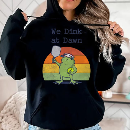 Funny Pickleball Shirt, Pickleball Lover Unisex T-Shirt/Hoodie/Sweatshirt HLT00 - We Dink at Dawn Funny Pickleball Frog Player T-Shirt