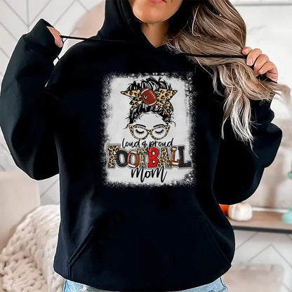 Gift for Mom Shirt, Funny Mom Unisex T-Shirt/Hoodie/Sweatshirt HLT00 - Loud And Proud Football Mom Bleached Leopard Football Mama T-Shirt