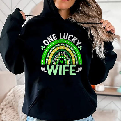Best Wife Shirt, Wife and Husband Unisex T-Shirt/Hoodie/Sweatshirt HLT00 - Gift for wife T shirt, lucky wife   Womens St Patricks Day Clover One Lucky Wife Rainbow Shamrock Ta