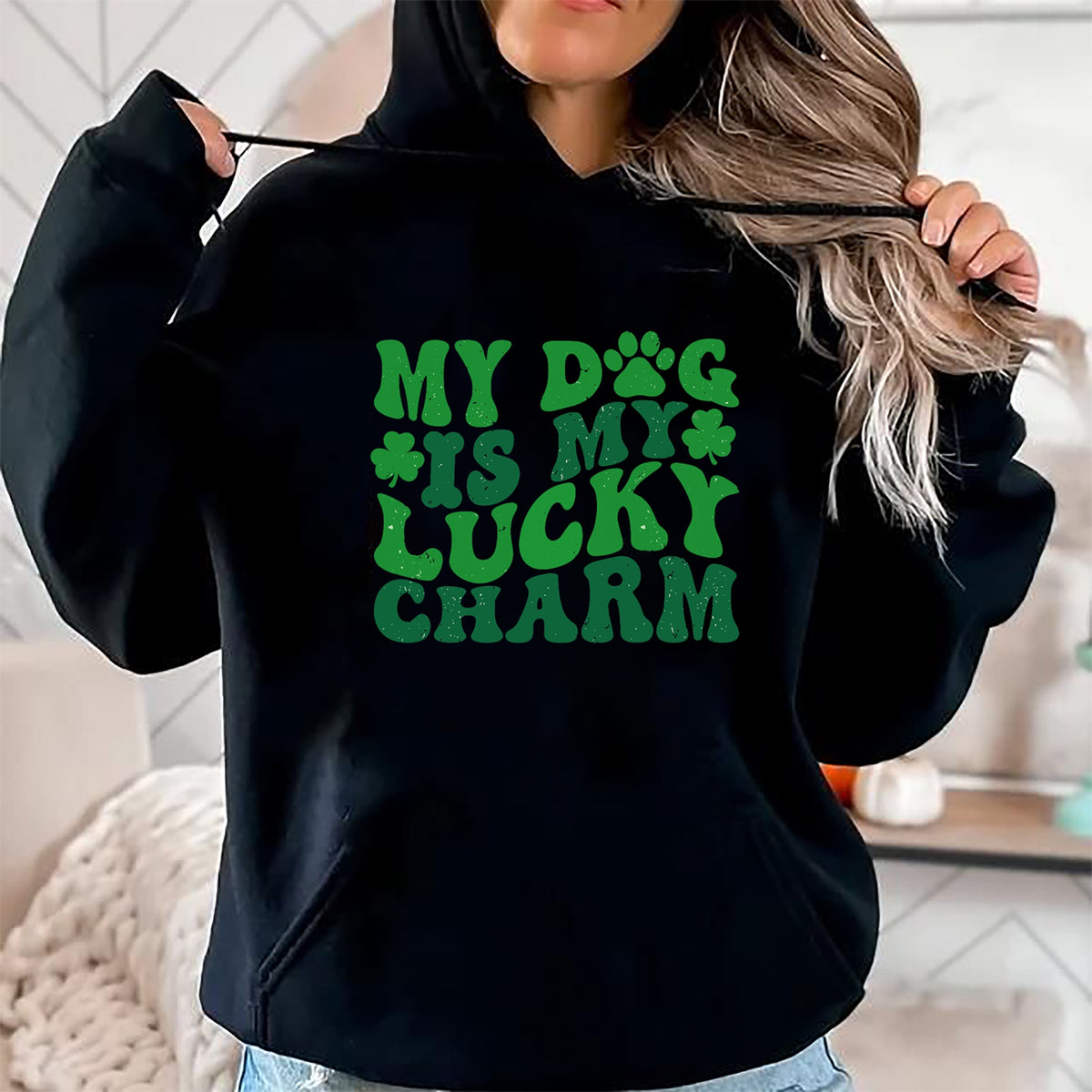 Gift for Mom Shirt, Funny Mom Unisex T-Shirt/Hoodie/Sweatshirt HLT00 - My Dog Is My Lucky Charm Retro St Patricks Day Dog Mom T-Shirt