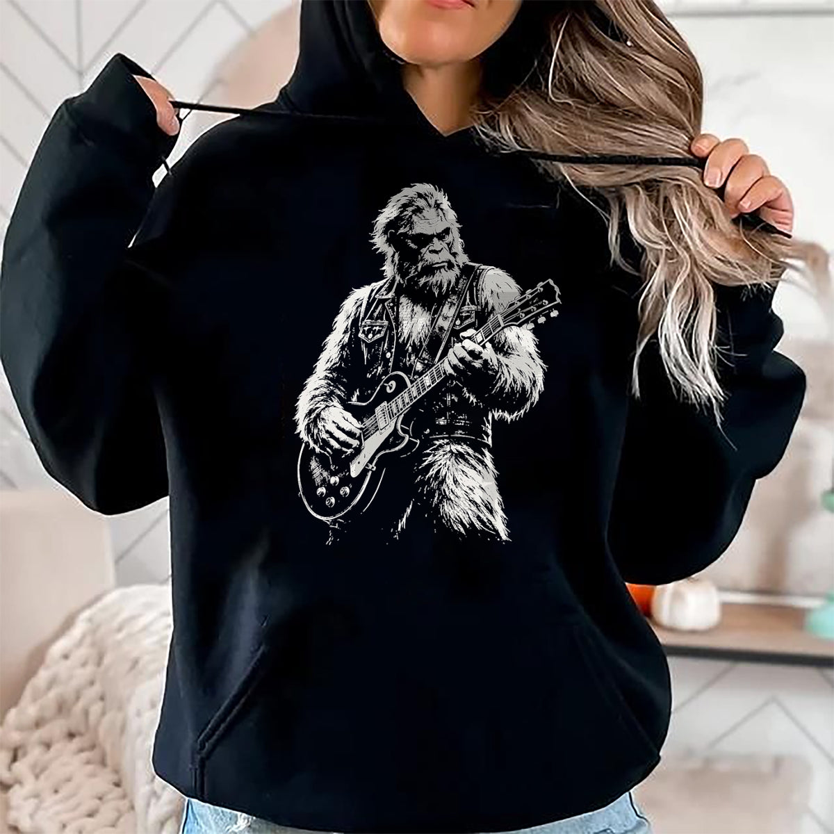 Guitar Lover Shirt, Funny Guitar UnisexT-Shirt/Hoodie/Sweatshirt HLT00 - Vintage Bigfoot Playing Guitar Funny Sasquatch Rock Music T-Shirt (1)