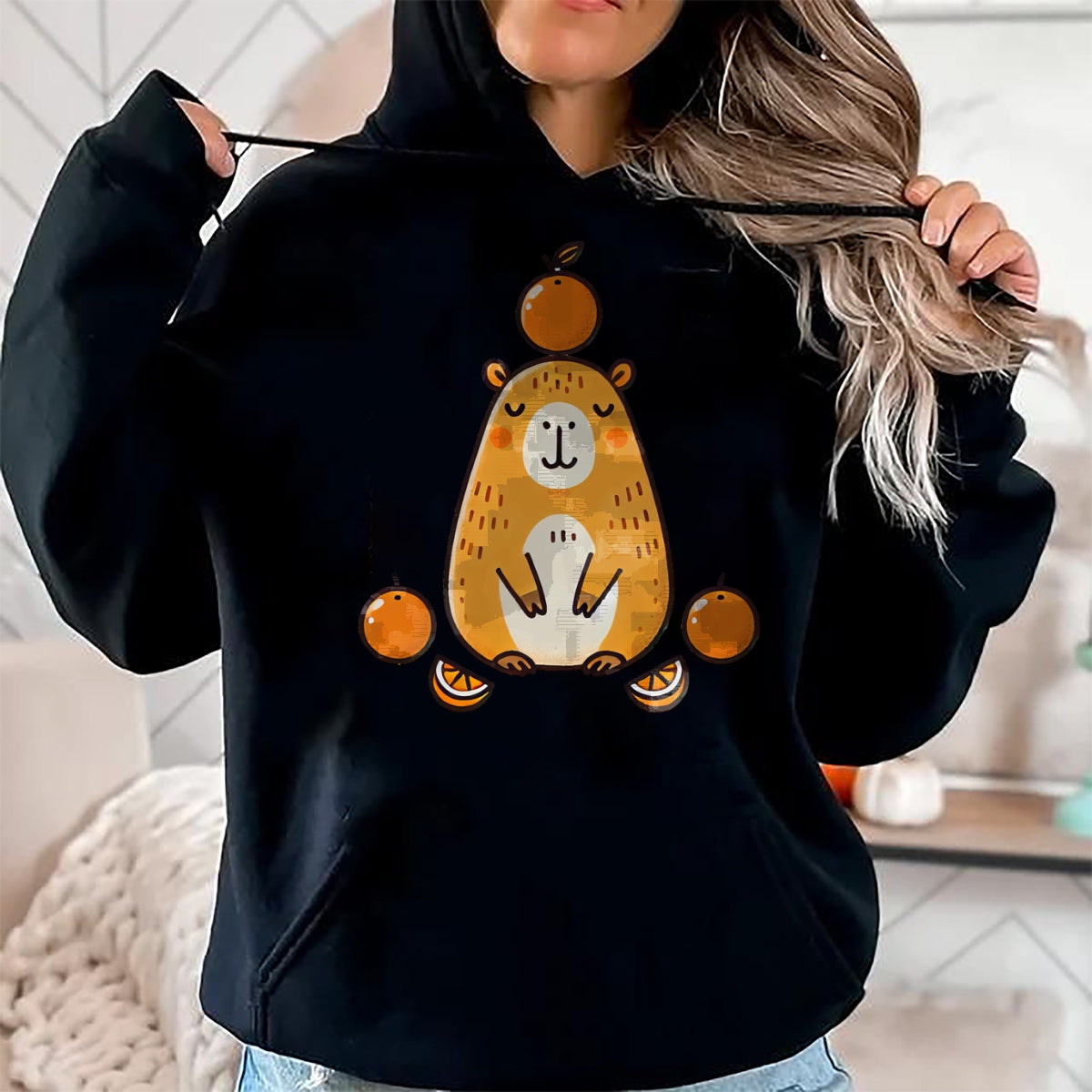 Cute Capybara Shirt, Funny Capybara Unisex T-Shirt/Hoodie/Sweatshirt HLT00 - Kawaii Capybara Orange Long Sleeve T-Shirt (1)