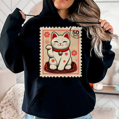 Cat Love Shirt, Funny Cat Lover Gift UnisexT-Shirt/Hoodie/Sweatshirt HLT00 - Maneki Neko Japanese Kawaii Lucky Cat Stamp Retro Aesthetic T-Shirt (1)