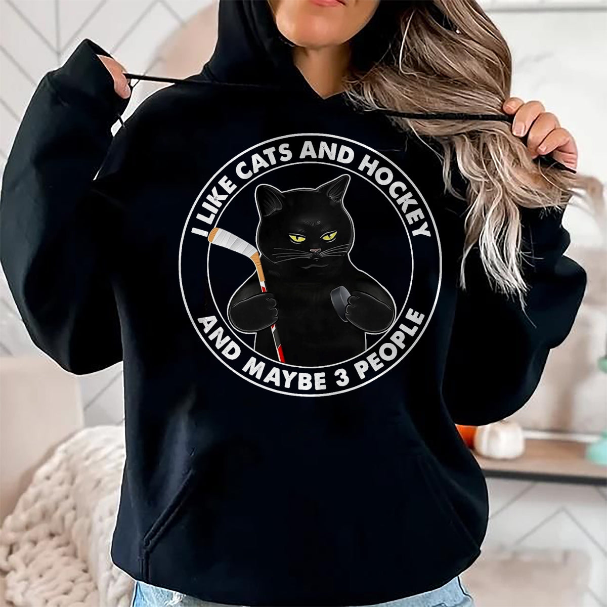 Cat Love Shirt, Funny Cat Lover Gift UnisexT-Shirt/Hoodie/Sweatshirt HLT00 - I Like Cats and Hockey and Maybe 3 People Funny Black Cats T-Shirt, Men, Black, 3X-Large